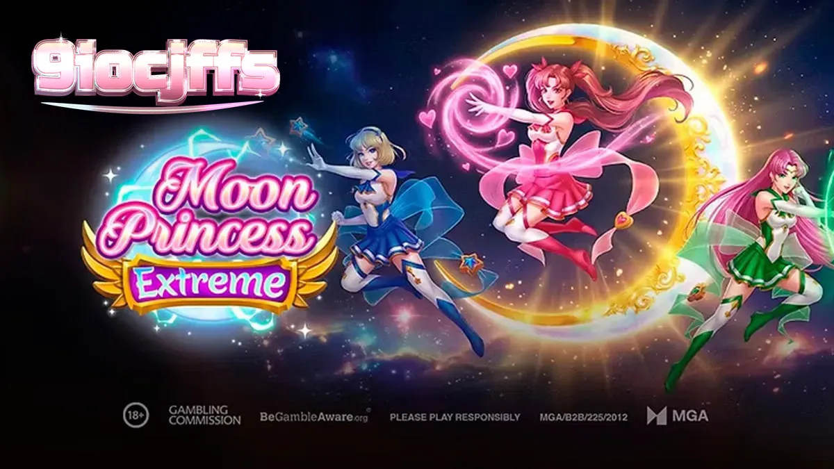Tampilan layar permainan slot Moon Princess Extreme dengan grid 5x5 dan karakter utama.